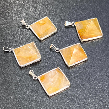 Golden Healer Quartz Pyramid Pendant (Silver Plated) Gemstone Jewelry Necklace Supply