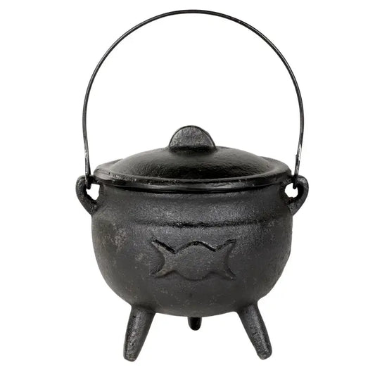 Mystical Triple Moon Cast Iron Cauldron For Wiccan Rituals