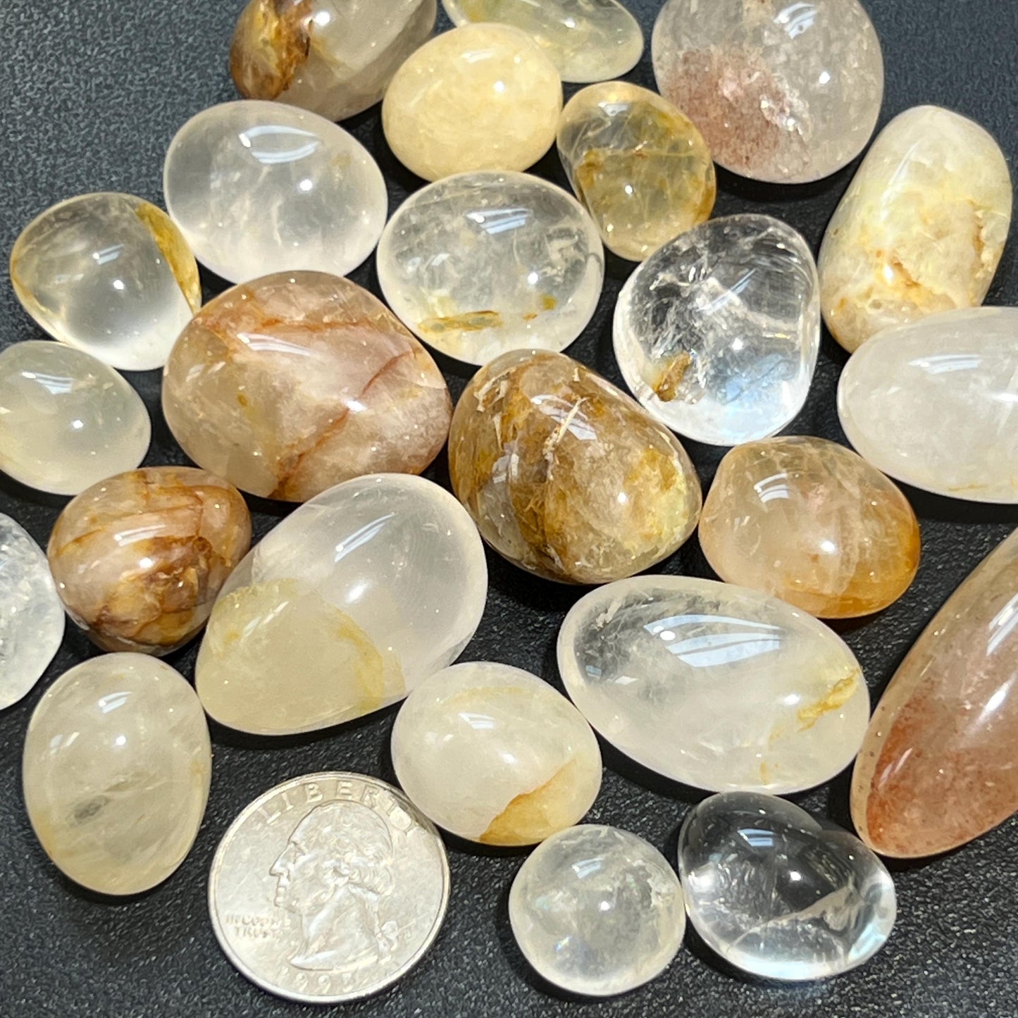 Clear and Golden Healer Quartz Crystal Mixed Tumbled Stones (By The Piece or Pound) Wholesale