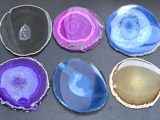 Round Circular Agate Slices (1 Pound)(3.7-4.0 Inches)(Size #3) One LB Wholesale Pink Black Blue Teal Pink Purple Red Mixed Colors