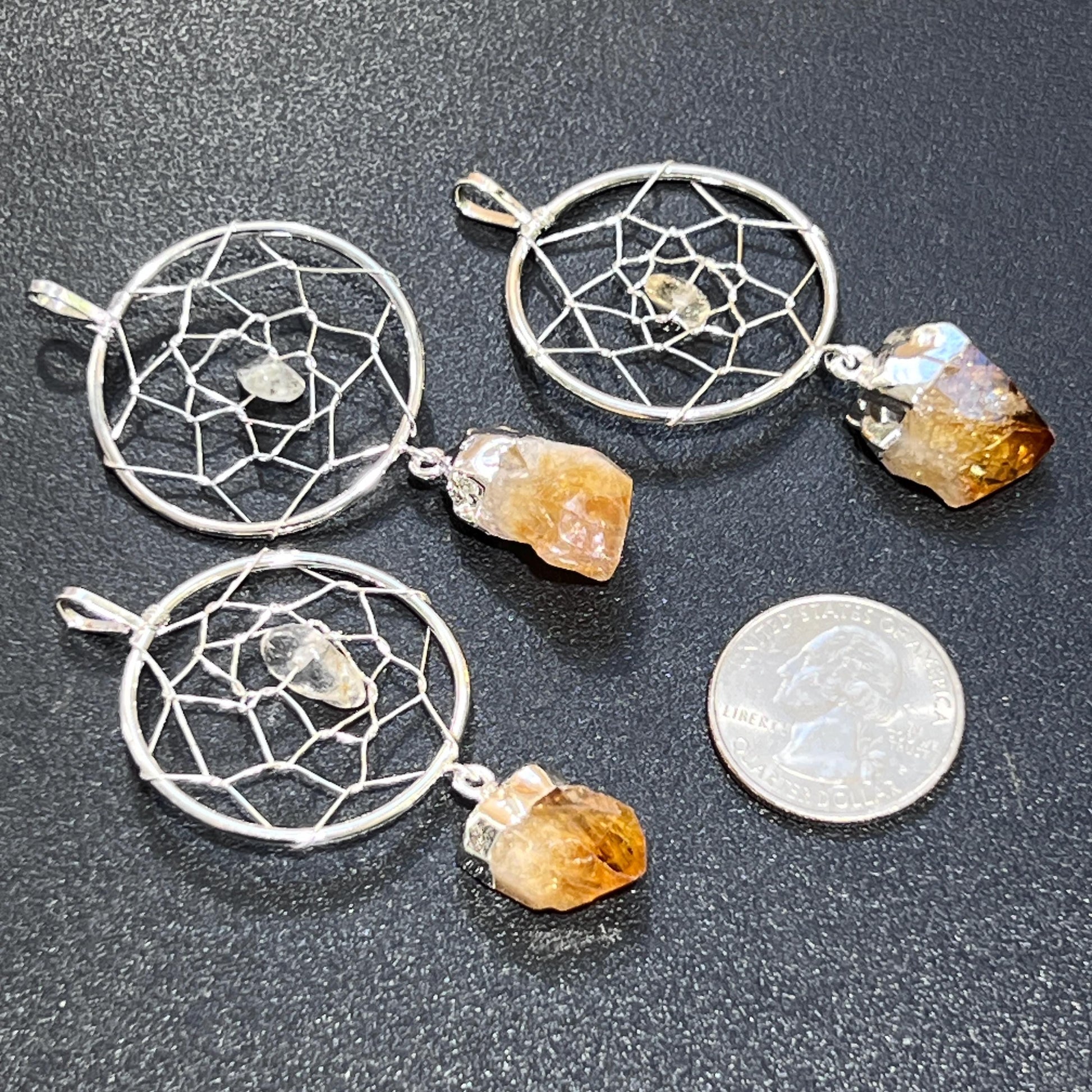 Dreamcatcher Pendant (Citrine Crystal)(Silver Plated) Gemstone Jewelry Necklace Supply