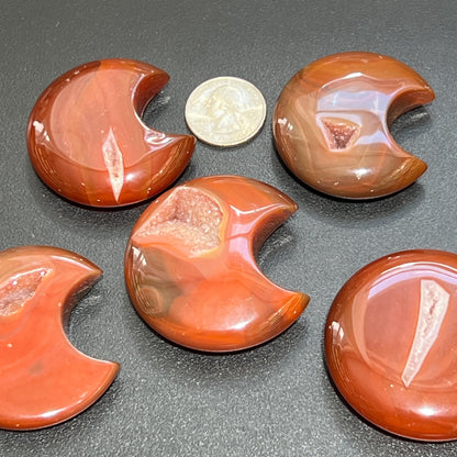 Red Sardonyx Crescent Moon Crystal Carving