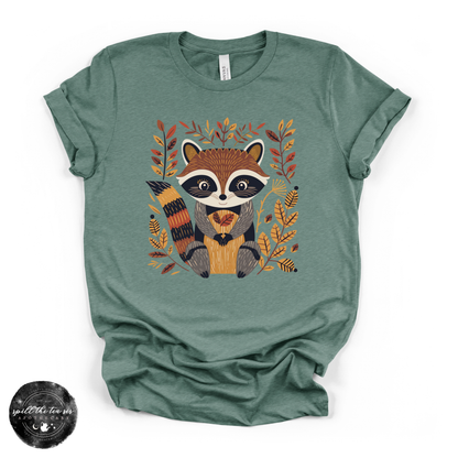 Fall Cartoon Raccoon Tee | Cute Autumn Trash Panda Graphic T-Shirt – detail product image