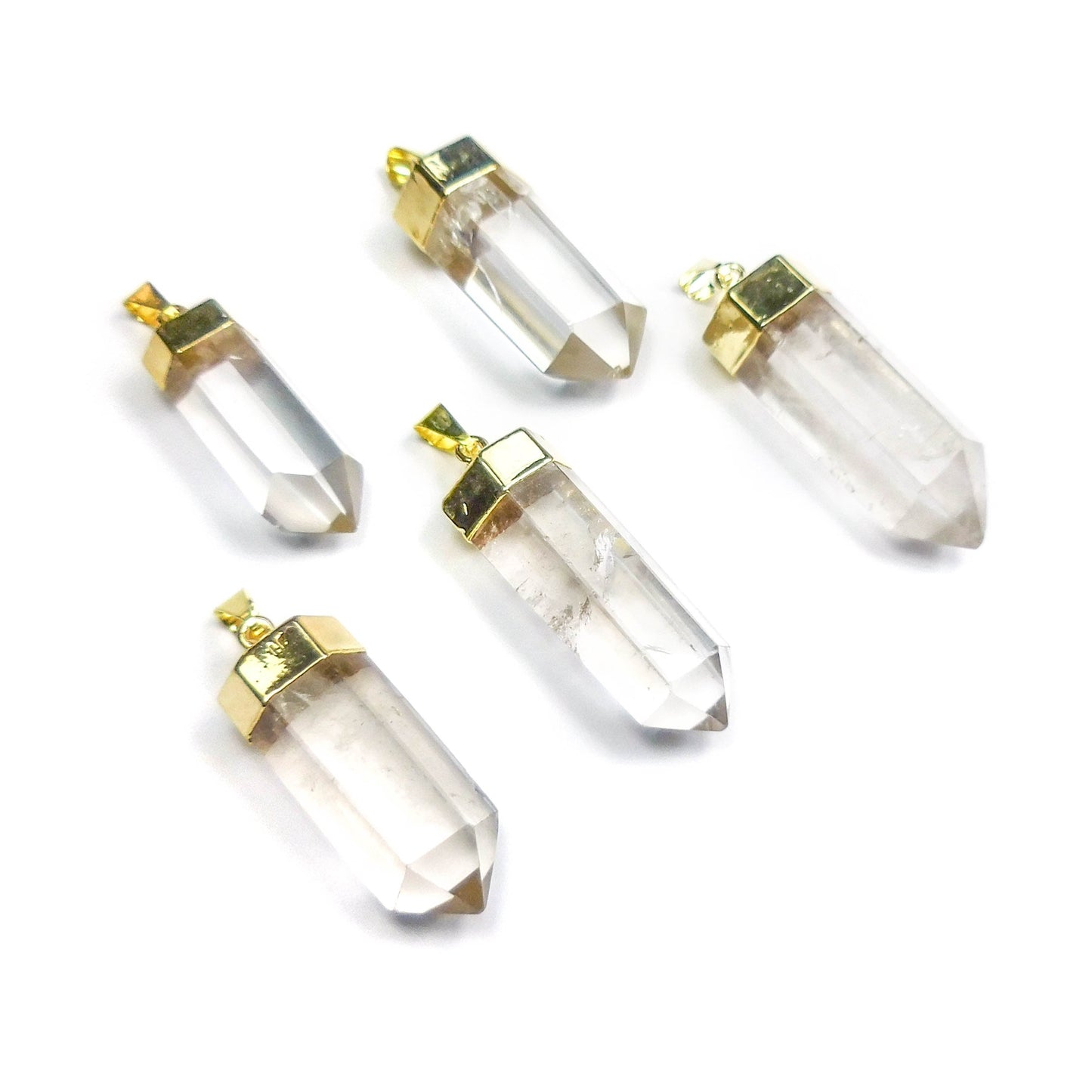 Clear Quartz Crystal Point Pendant (Gold Plated) Faceted Jewelry Necklace Supply
