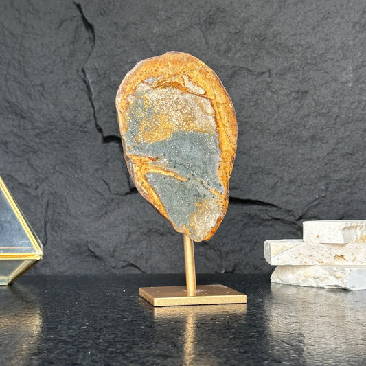 Uruguayan Jasper Slice on Black Metal Stand – 2.6 lb, 8 Inches