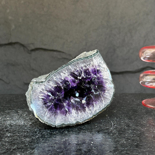 Uruguayan Amethyst Geode with Agate – 2.2 lb, 5 Inches