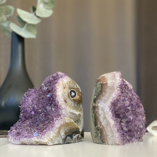 2-Piece Uruguayan Galaxy Amethyst Geode Set – 4 lb, 4.5 Inches