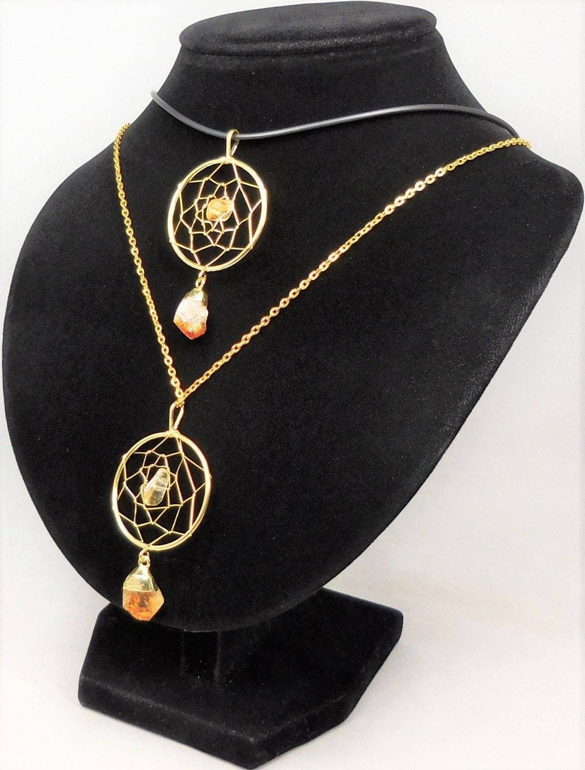 Dreamcatcher Pendant (Citrine Crystal Point)(Gold Plated) Gemstone Jewelry Necklace Supply