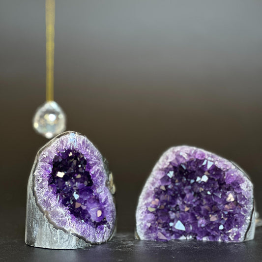 2-Piece Amethyst Cluster Set with Agate Layers – 3 lb, 3.5 Inches