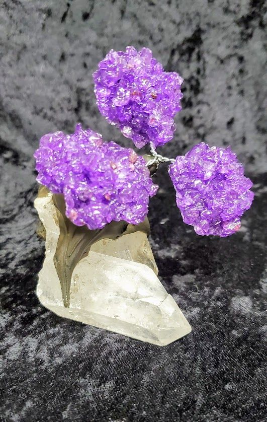 Amethyst on Clear Quartz Point - Tree (4"H)