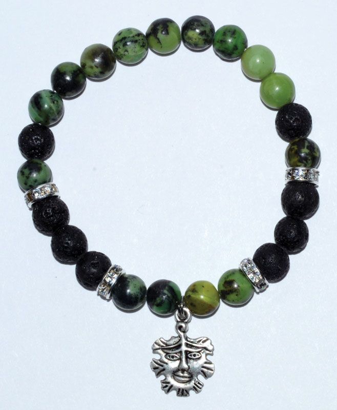 Chrysoprase & Lava Green Man Bracelet