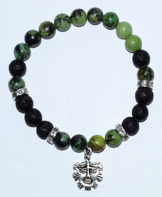 Chrysoprase & Lava Green Man Bracelet