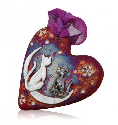 Raku Cat & Moon Ornament