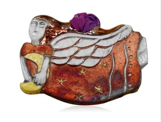 Raku Moon Angel Ornament