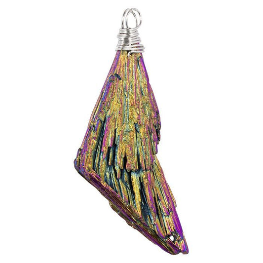 Rainbow Aura Kyanite Silver Necklace