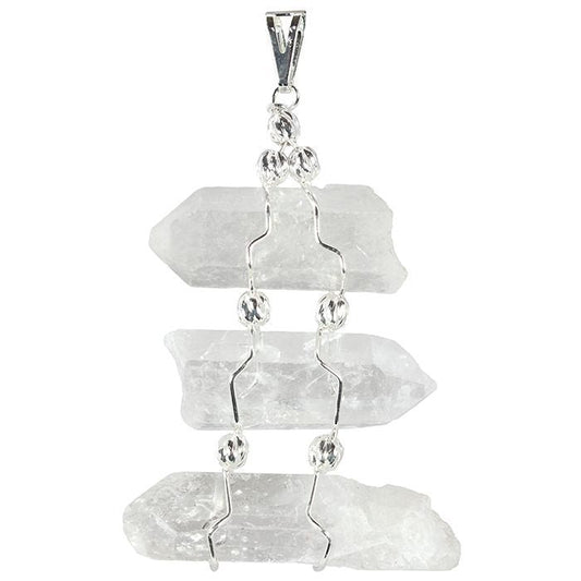 Triple Quartz Point Silver Necklace
