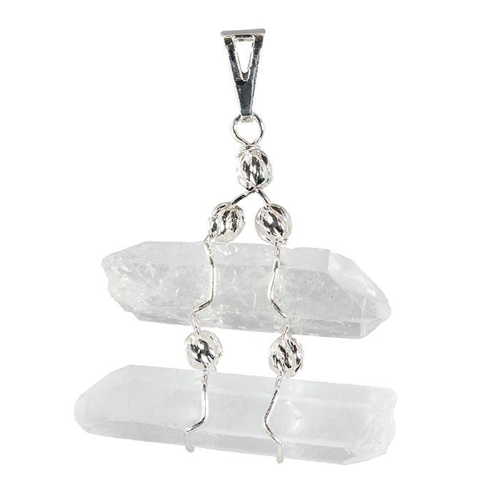 Double Quartz Point Silver Necklace