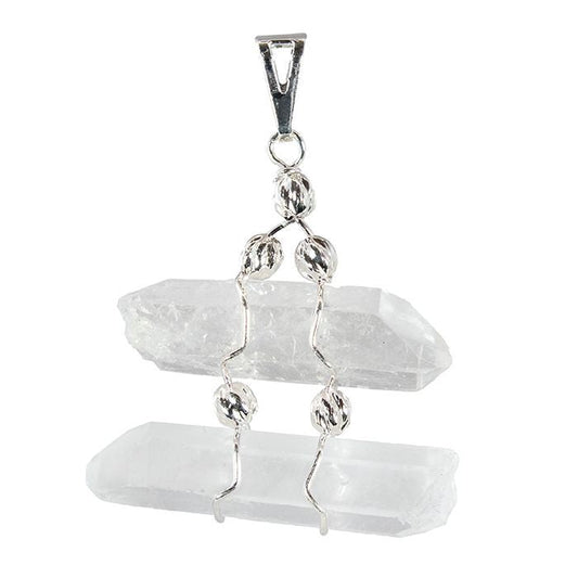 Double Quartz Point Silver Necklace