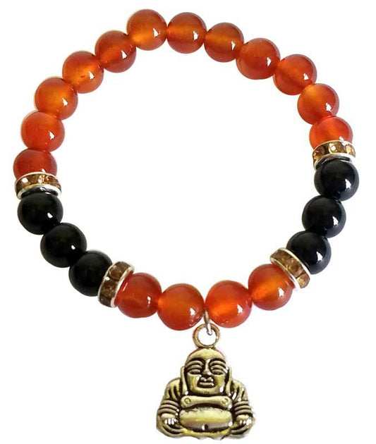 Carnelian & Black Onyx Buddha Bracelet