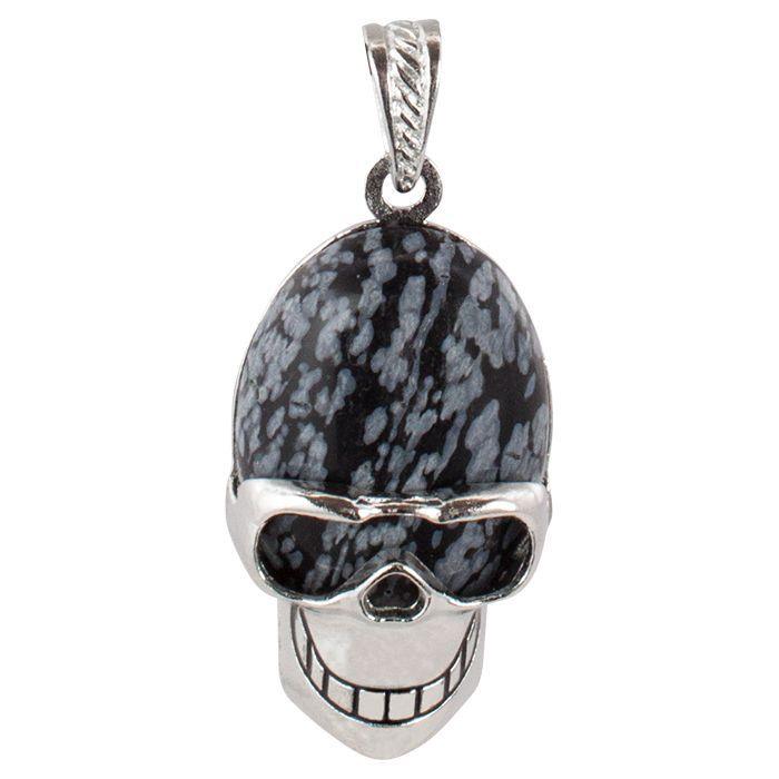 Assorted Gemstone Skull Silver Necklace
