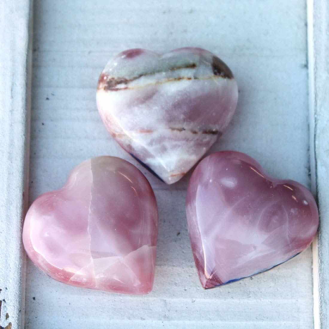 Polished Pink Onyx Heart Crystal for Love and Healing
