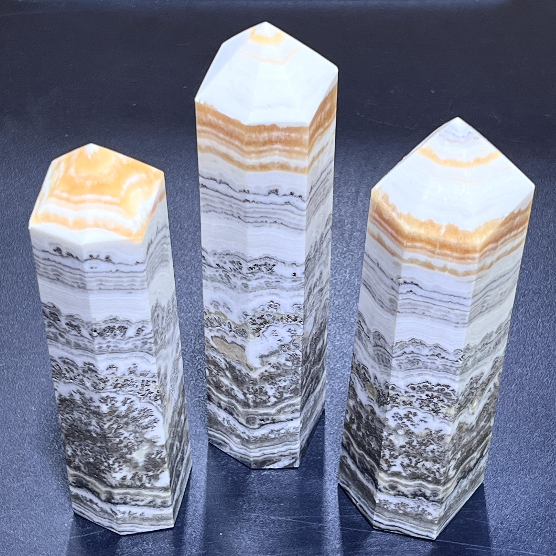Orange White Banded Calcite Extra Large Standing Crystal Point Tower Obelisk (6-8 Inches) Gemstone Decor Carving