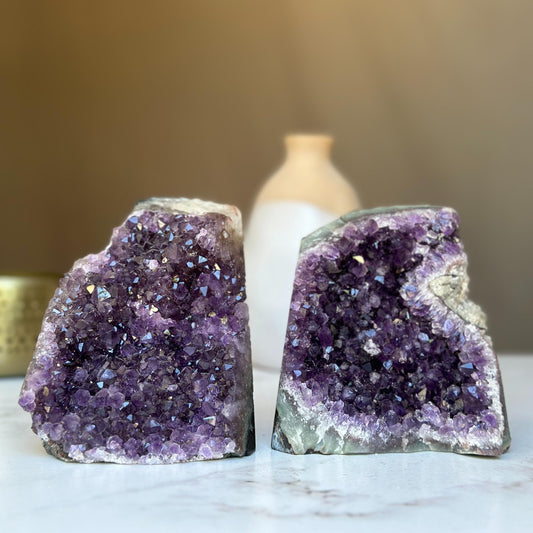 2-Piece Uruguayan Amethyst Cluster Set with Sugar Calcite – 4.3 lb