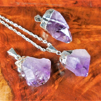 Purple Amethyst Crystal Point Pendant (Silver Plated) Wholesale