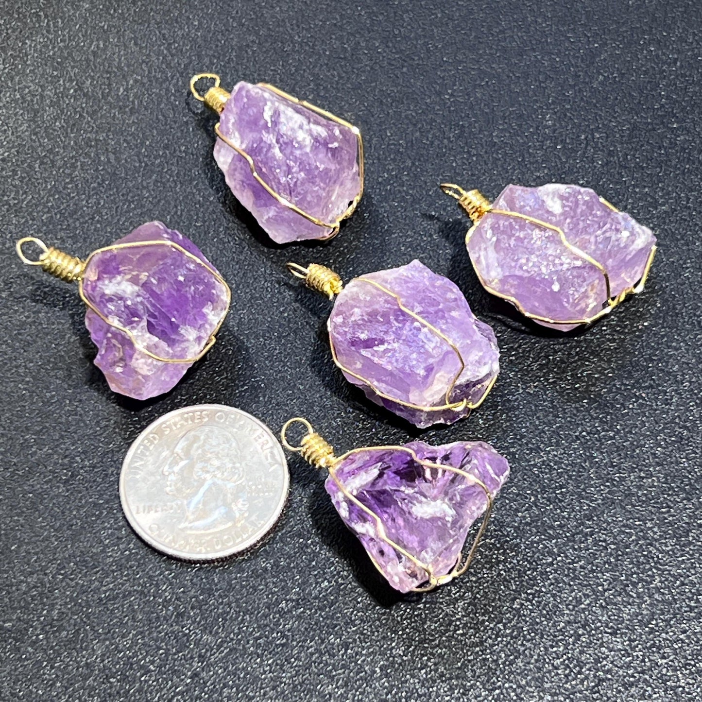 Amethyst Crystal Raw Pendant (Gold Plated Wire Wrapped) Rough Jewelry Necklace Supply