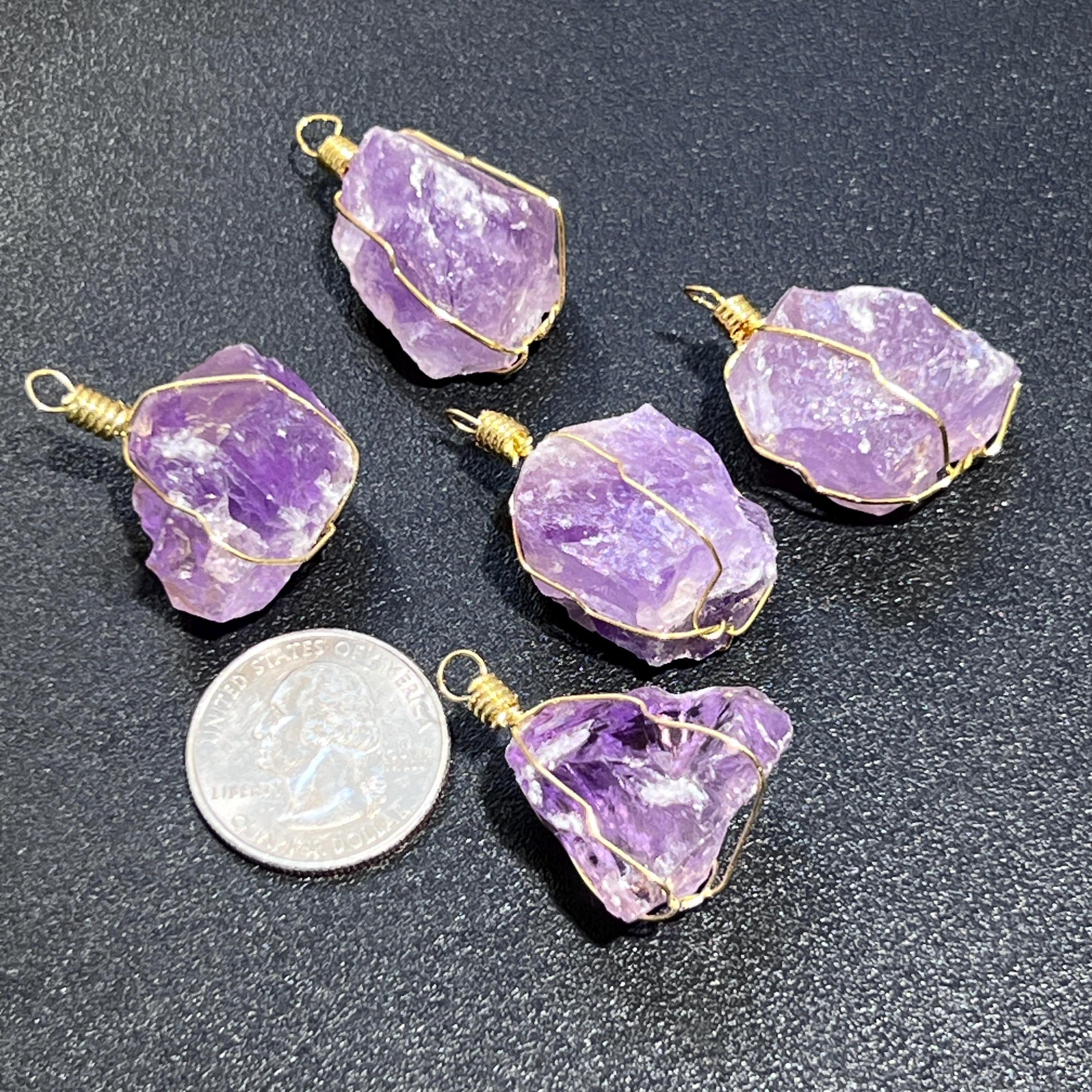 Amethyst Crystal Raw Pendant (Gold Plated Wire Wrapped) Rough Jewelry Necklace Supply