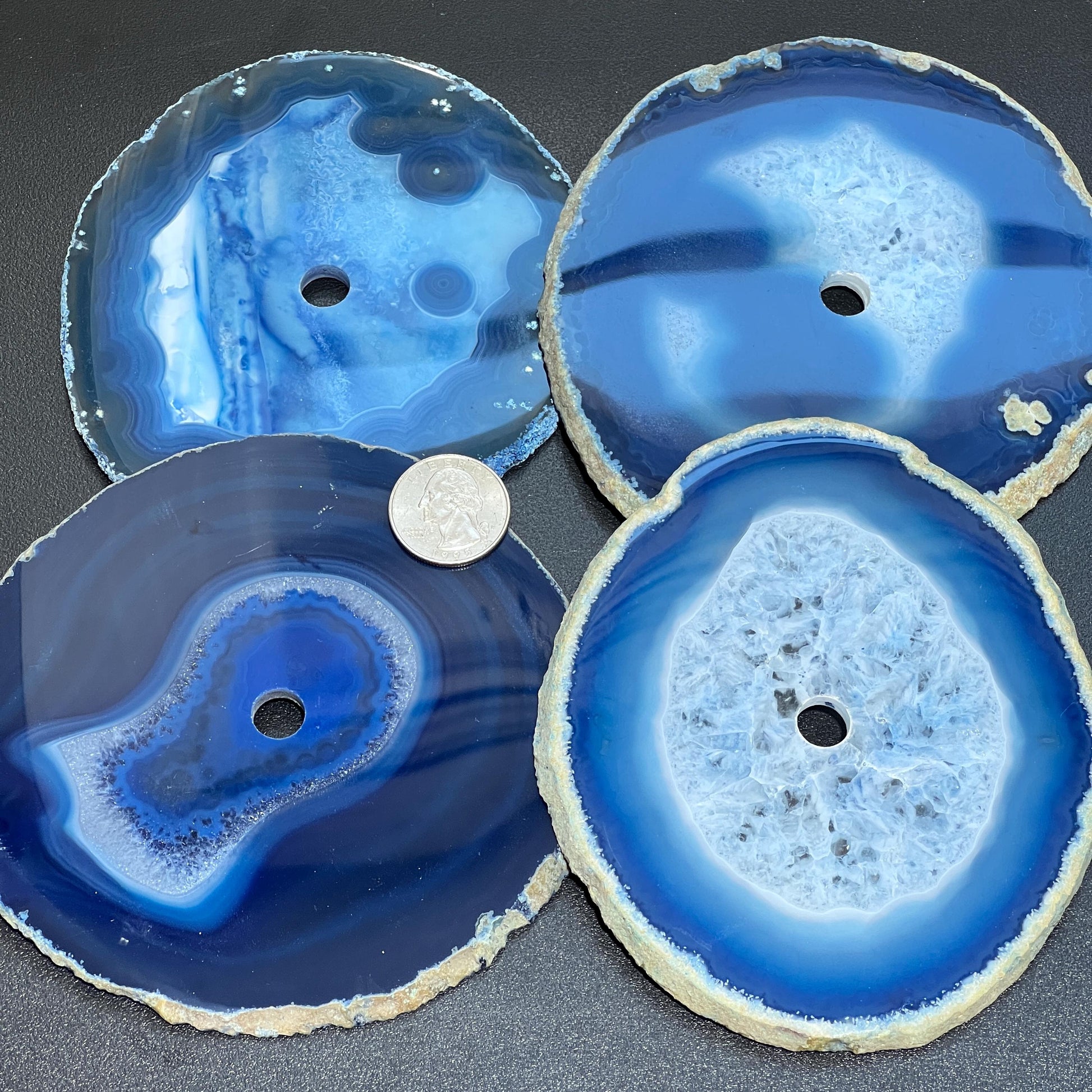 Center Drilled Blue Color Agate Slice Clock Faces (4.5 to 5 Inches)(1 CM Drilled Hole)