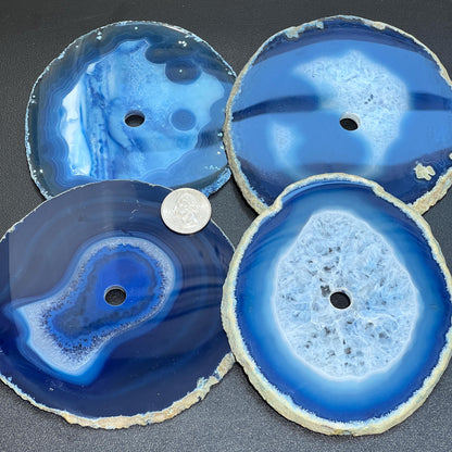 Center Drilled Blue Color Agate Slice Clock Faces (4.5 to 5 Inches)(1 CM Drilled Hole)
