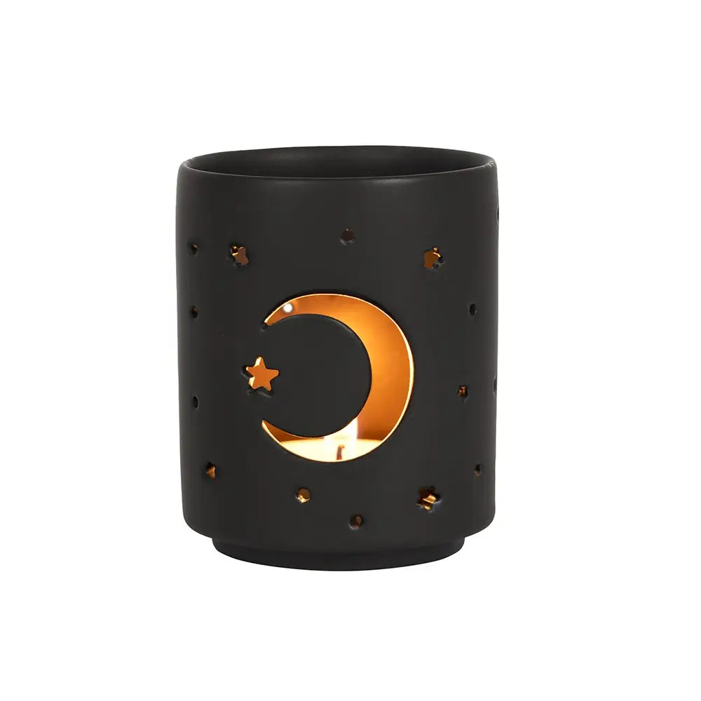 Ceramic Black Mystical Moon Cutout Tealight Holder
