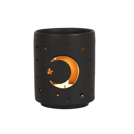 Ceramic Black Mystical Moon Cutout Tealight Holder
