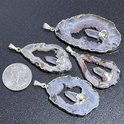 Oco Geode Druzy & Quartz Point Pendant – Silver-Plated, 1.5–2 Inches – additional product image