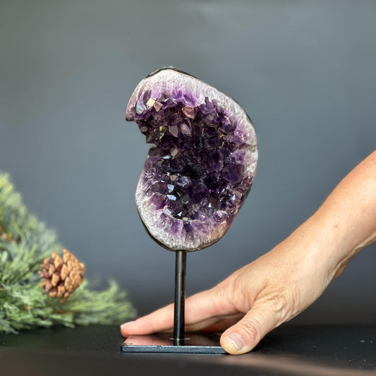 Uruguayan Amethyst Geode on Metal Stand – 2.3 lb, 8 Inches