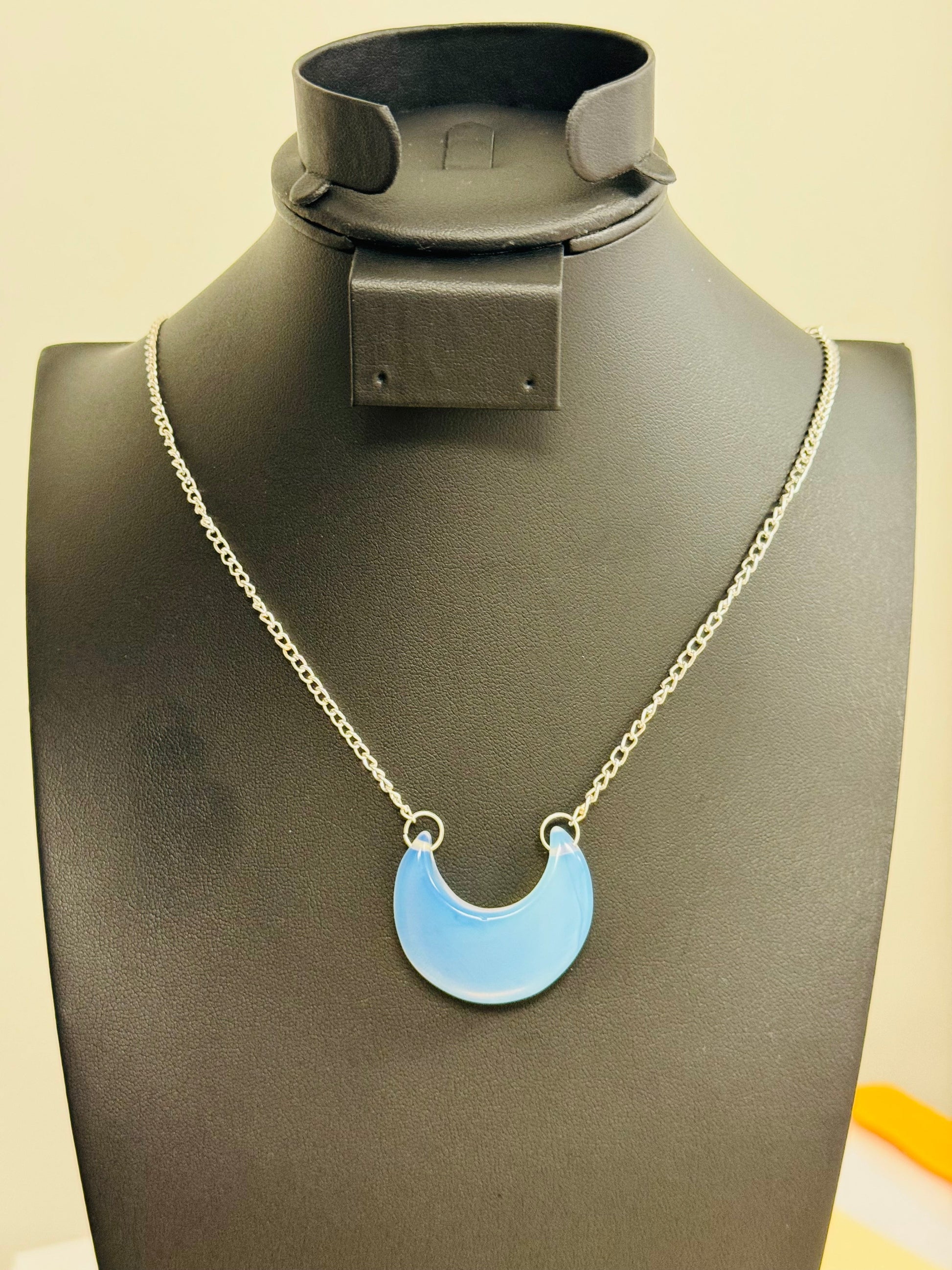 Assorted Gemstone Crescent Moon Necklace