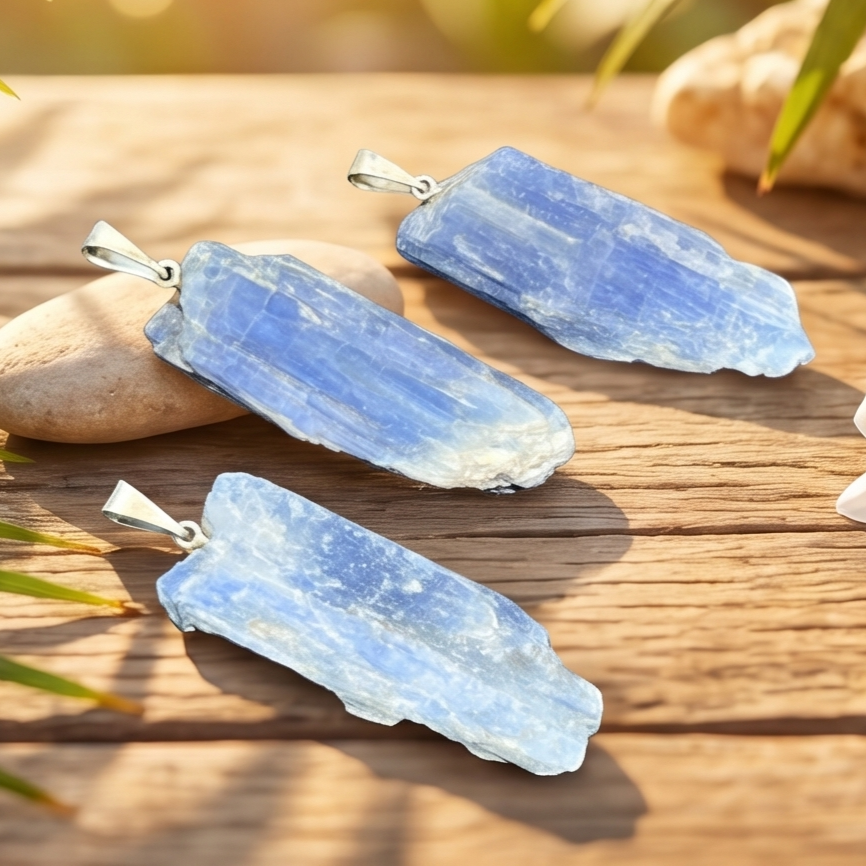Kyanite Crystal Point Pendant (Silver Plated Bail) Gemstone Jewelry Necklace Supply