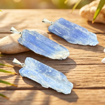 Kyanite Crystal Point Pendant (Silver Plated Bail) Gemstone Jewelry Necklace Supply