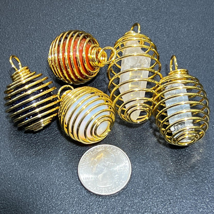 Crystal Gem Holder Spiral Cage Pendants (Silver, Gold, or Copper Plated) Circle Square Wholesale