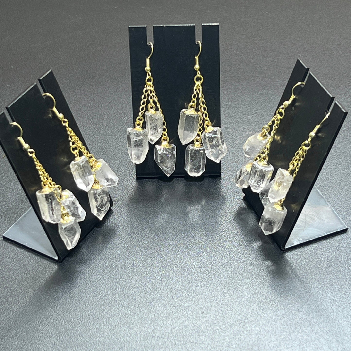 Quartz Crystal Earrings Pair (Gold Stainless Hooks) Gemstone Jewelry