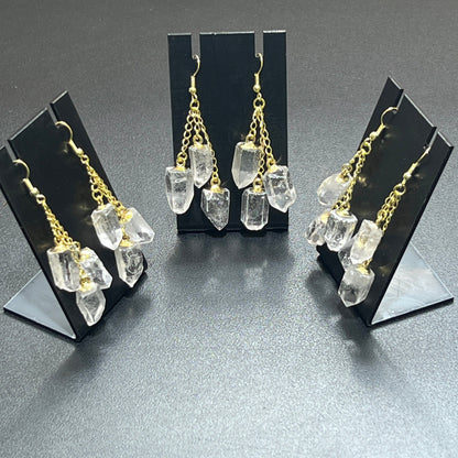 Quartz Crystal Earrings Pair (Gold Stainless Hooks) Gemstone Jewelry