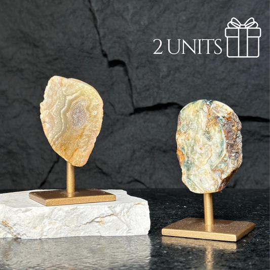 Uruguayan Jasper Slice on Black Metal Stand – 2-, 4- or 6-Piece Set, 4 Inches