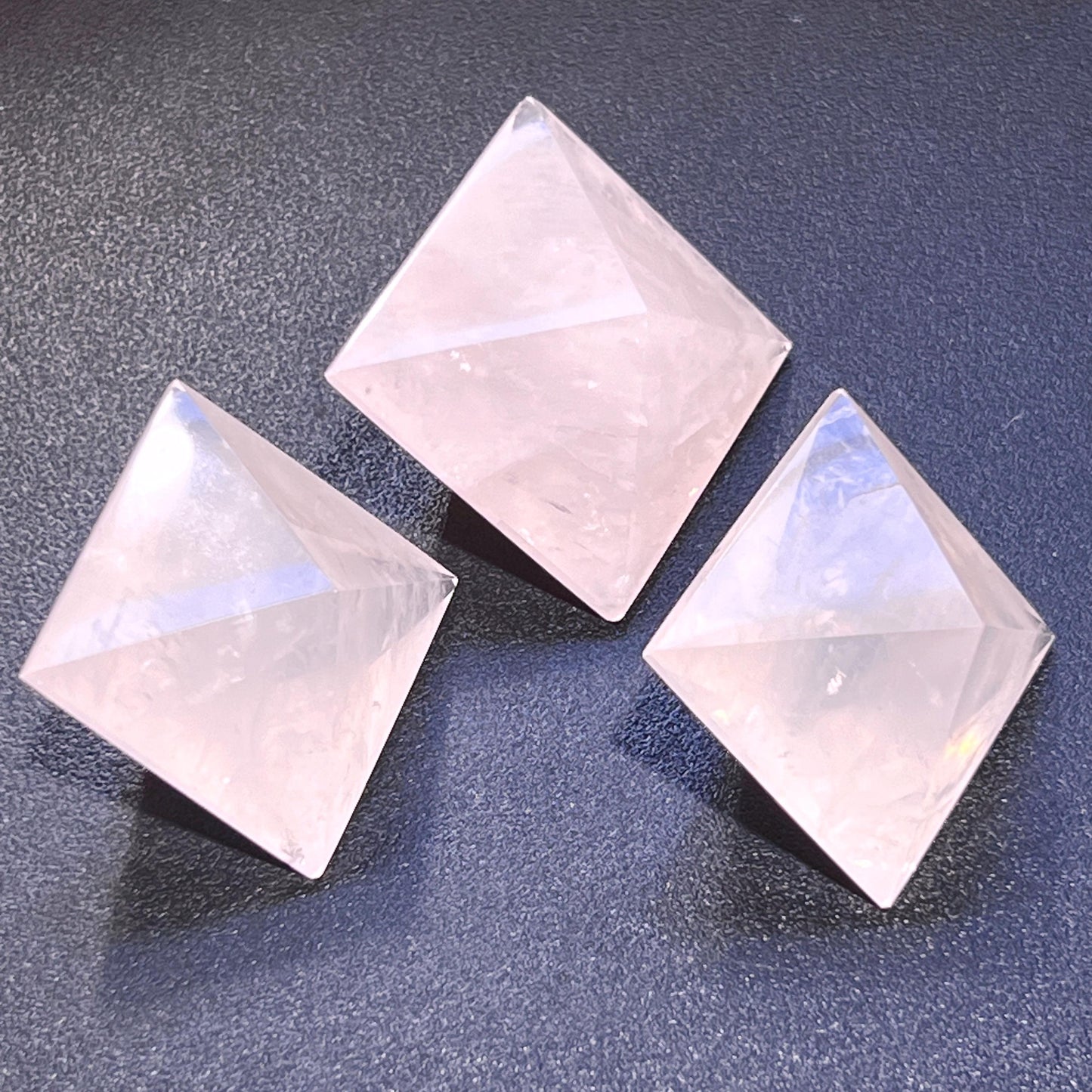 Pink Rose Quartz Crystal Octahedrons Faceted Gemstone Carving