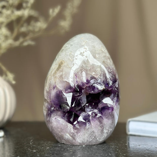 Uruguayan Amethyst & Quartz Geode Egg – Cut-Base, 6 Inches