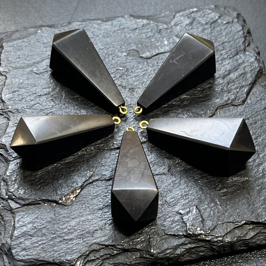 Black Shungite Pendulum Crystal Point Beads Pendant Gemstone Jewelry Necklace Polished