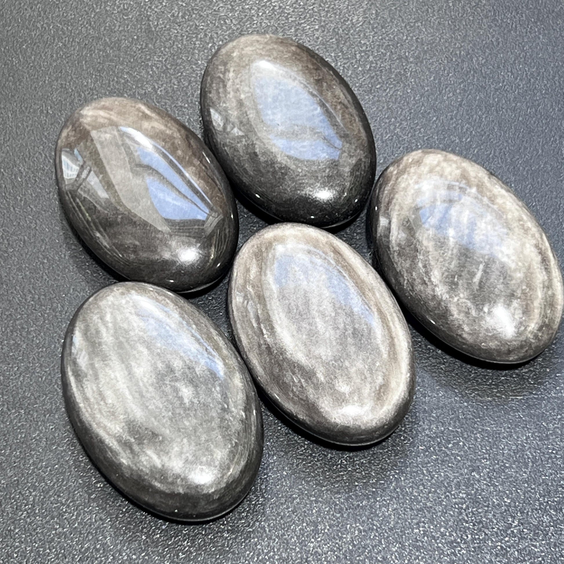 Silver Sheen Black Obsidian Palm Stone Gemstone Decor Carving Supply