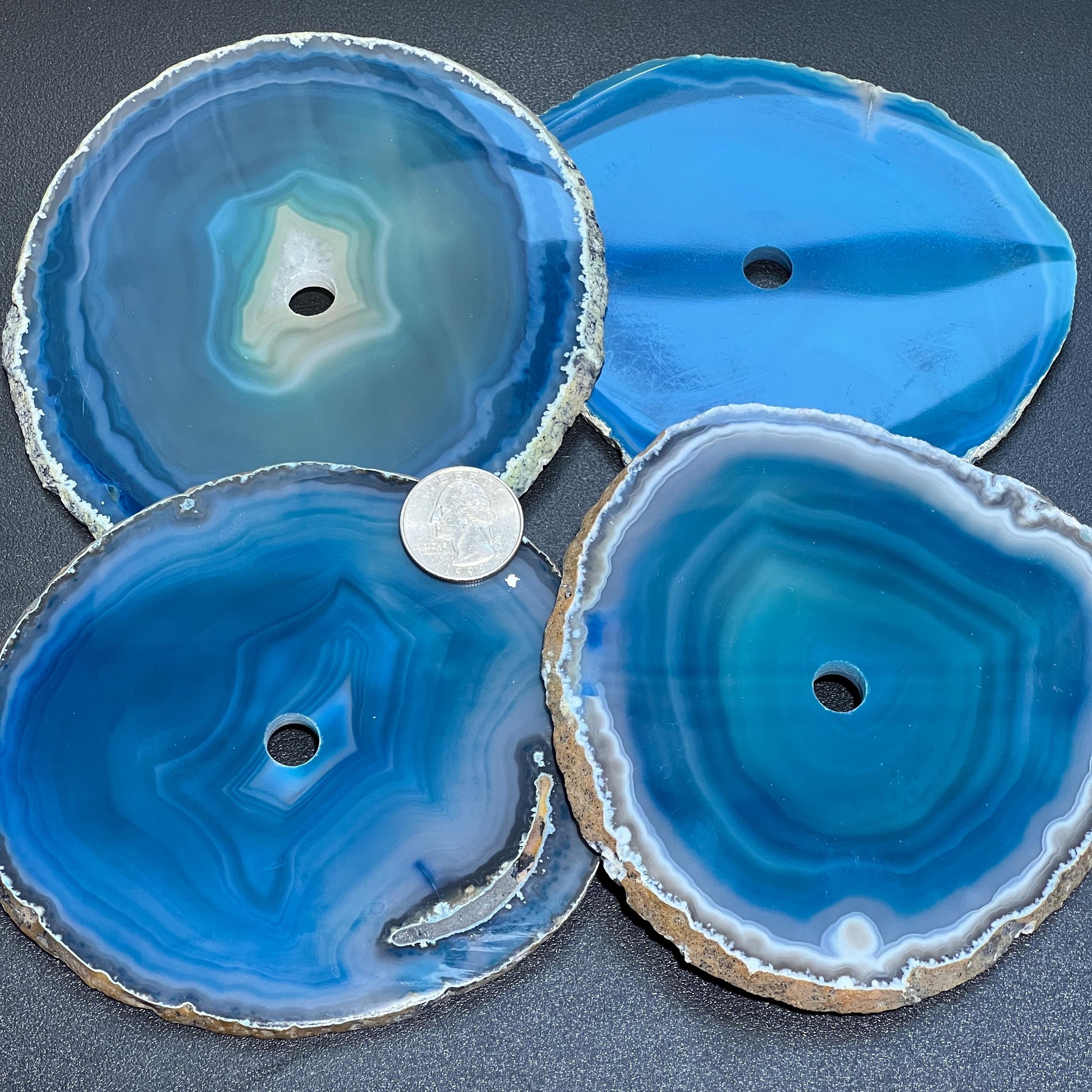 Center Drilled Teal Color Agate Slice Clock Faces (4.5 to 5 Inches)(1 CM Drilled Hole)