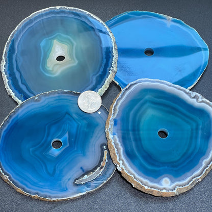 Center Drilled Teal Color Agate Slice Clock Faces (4.5 to 5 Inches)(1 CM Drilled Hole)