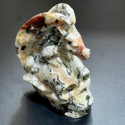 Large Skull and Dragon Carving Red Moss Agate Select Wholesale